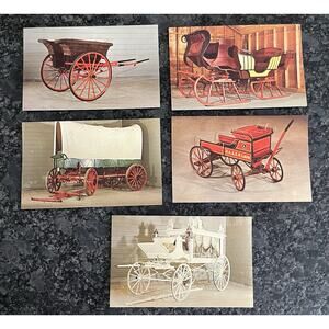 5 Postcards: Governess Cart, Russian Sleigh, Covered Wagon, Patrol Wagon, Hearse